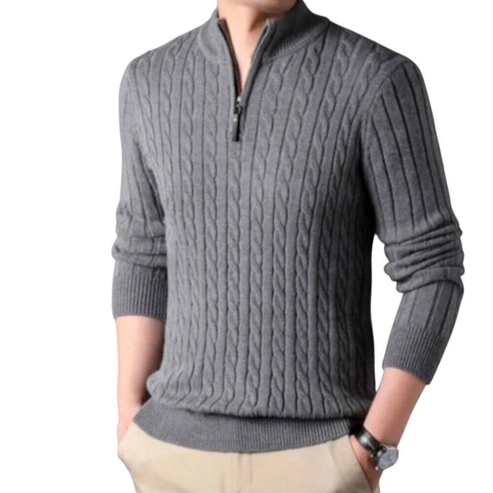 Daniele Blasi Made In Italy Gray Wool Blend Cable-knit 1/4 Zip Sweater Size L